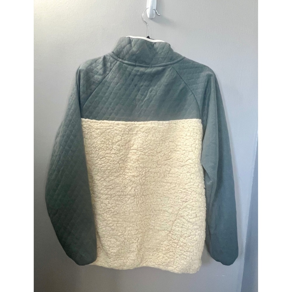 Simply Southern Cozy Quilted Sherpa Pullover Gray Cream Snap Neck Fleece XL - Picture 5 of 6